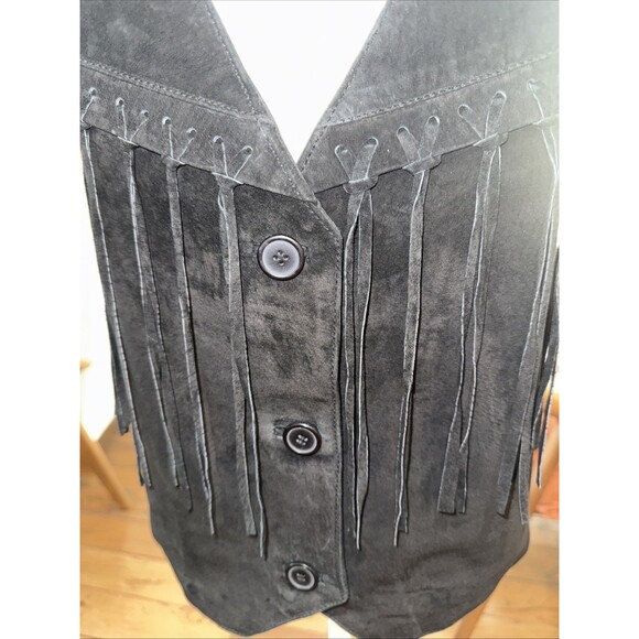 SANTA FE Women 3X Leather Suede Vest Fringe Bohemian Black Button Up Sleeveless - Picture 3 of 9